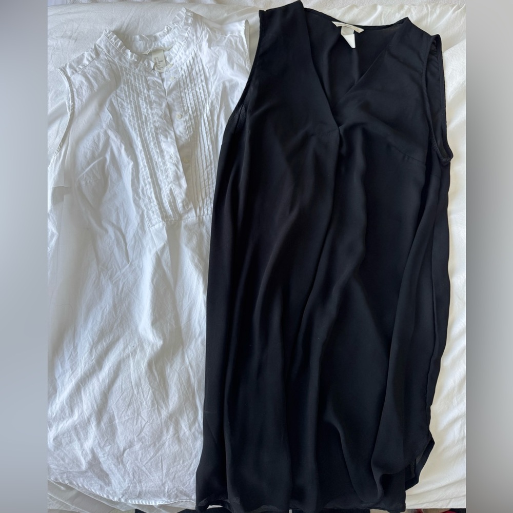 2 H&M Maternity tops — cotton White nursing Button-Up Blouse and black vneck